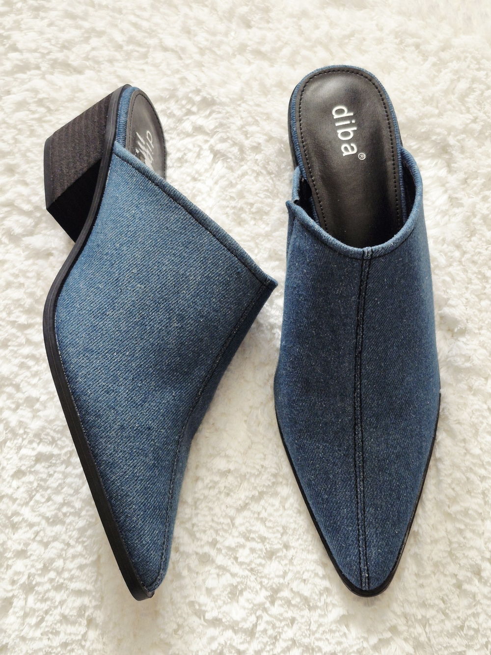 Diba Blue Denim Pointed Toe Mule Heels for Women